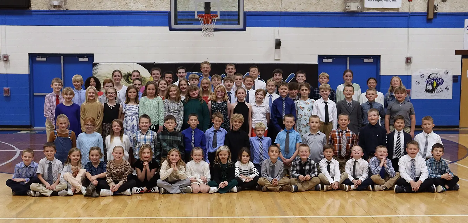 Fairfield Basketball Club youth athletes gathered together in the Fairfield gym
